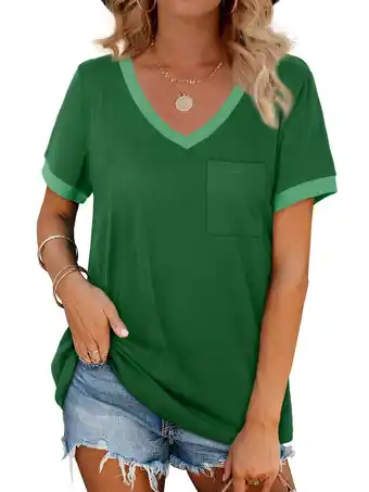 Walmart MOSHU V-Neck Women T Shirts Short Sleeve Loose Summer Tops for Women with Pocket offer