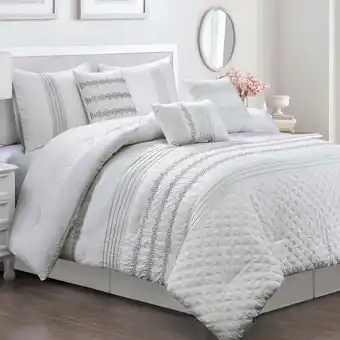 Walmart HIG 7 Piece Embroidery White Bed in a Bag, Modern and Stylish Comforter Set, Queen for Adults offer