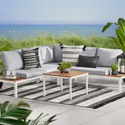 Walmart Mainstays Oakleigh 4-Piece Outdoor Chaise Sectional Set with Table, Seats 5, White offer