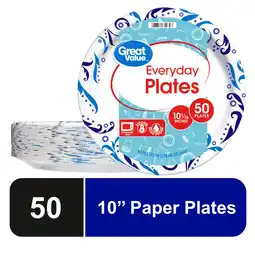 Walmart Great Value Everyday Disposable Paper Plates, 10, 50 Count offer