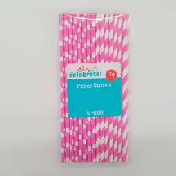 Walmart Way to Celebrate! Neon Pink Polka Dot & Striped Paper Straws, 30ct offer