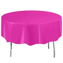 Walmart Way to Celebrate! Neon Pink Plastic Tablecloth, Round, 84in, 2ct offer