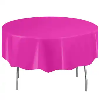 Walmart Way to Celebrate! Neon Pink Plastic Tablecloth, Round, 84in, 2ct offer