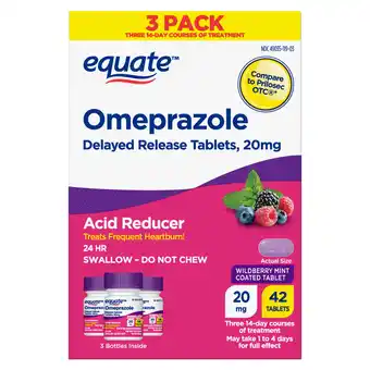 Walmart Equate Omeprazole Delayed Release Coated Tablets 20 mg, Wildberry Mint, 14 Count, 3 Pack offer