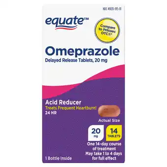 Walmart Equate Omeprazole Delayed Release Tablets 20 mg, Acid Reducer, Frequent Heartburn, 14 Count offer