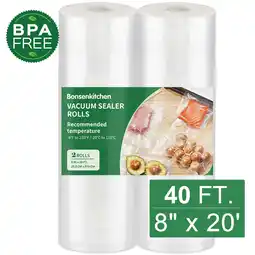 Walmart Vacuum Sealer Bags Rolls 8'' x 20' x 2 Packs, Bonsenkitchen Vacuum Seal Bag for Food Saver offer