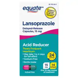 Walmart Equate Lansoprazole Delayed Release Capsules 15 mg, Treats Frequent Heartburn, 14 Count offer