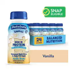 Walmart PediaSure SideKicks, Kids Protein Shake, Vanilla, 8-fl-oz Bottle, Pack of 24 offer