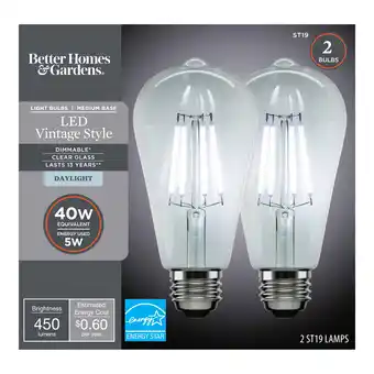 Walmart Better Homes & Gardens LED Vintage Light Bulb, ST19 40W Daylight Classic Filament, E26, Dim - 8 Pk offer