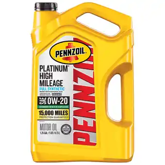 Walmart Pennzoil Platinum High Mileage Full Synthetic 0W-20 Motor Oil, 5 Quart offer