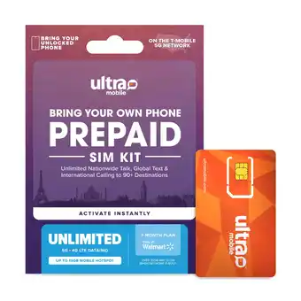 Walmart Ultra Mobile 30 Day Wireless Prepaid SIM Card Kit, Unlimited Plan with 15GB Hotspot offer