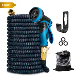 Walmart Kotto Expandable Garden Hose, Water Hose for Outside with 10 Spray Nozzles, Leak-Proof, Blue, 100 ft offer