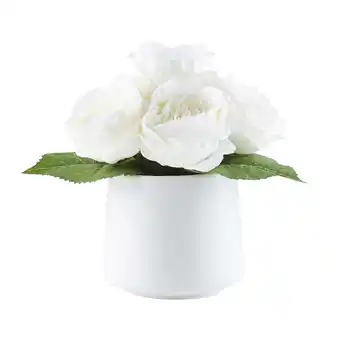 Walmart My Texas House White Faux Rose Floral in White Ceramic Vase, 13 Height offer