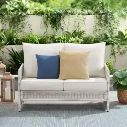 Walmart Better Homes & Gardens Paige 1 Piece Wicker Outdoor Loveseat with Cushions, White offer