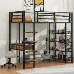 Walmart Euroco Metal Twin Size Loft Bed with Desk and Storage Shelves for Kids Teens Adults offer