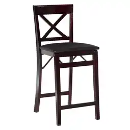 Walmart Linon Triena X-Back Folding Counter Stool Brown Faux Leather Seat in Merlot Wood offer