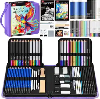 Walmart 106 PCS Drawing Set Sketching Kit, Pro Art Supplies for Artists Adults Kids Beginners(Purple) offer