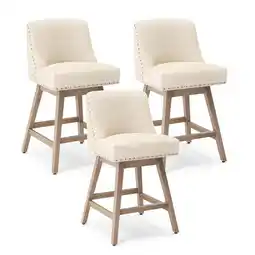 Walmart Dycanpo 26''H Swivel Counter Stools Set of 3 with Back Linen Fabric for Home Kitchen Island, Beige offer