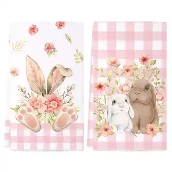 Walmart YIBAGA Easter Kitchen Towels Set of 2, Easter Bunny Dishcloth Decor Towels, 18x26 inch, Polyester offer