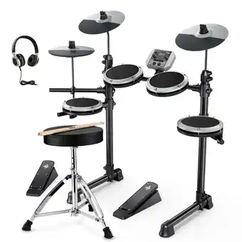 Walmart Donner Electric Drum Set with 180+ Sounds, Mesh Pad Drums Kit for Adults Beginners,DED-80, Gray offer