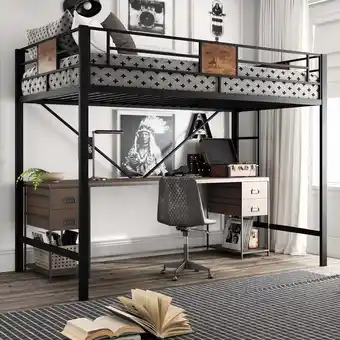 Walmart Amolife Metal Twin Size Loft Bed Frame with Stairs & Full-Length Guardrail, Black offer