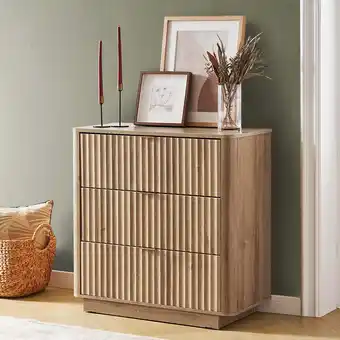 Walmart Mopio Brooklyn Mid-Century Modern Dresser / Credenza, Waveform Panel, 3 Drawers, Anti-Tipping (Oak) offer