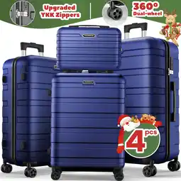 Walmart Famistar Luggage Sets 4 Piece (14/20/24/28) Lightweight Hardside Spinner Checked Luggage Navy Blue offer