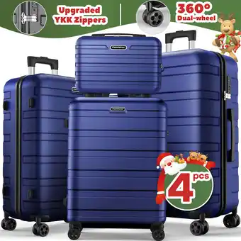 Walmart Famistar Luggage Sets 4 Piece (14/20/24/28) Lightweight Hardside Spinner Checked Luggage Navy Blue offer