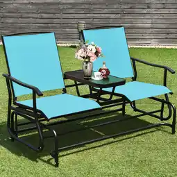 Walmart Gymax Patio 2-Person Glider Rocking Char Loveseat Garden w/ Tempered Glass Table Turquoise offer