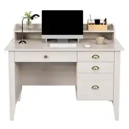 Walmart Homfa 47 in Computer Desk, Home Office Writing Table with 4 Drawers and Hutch Shelf, Oak White offer