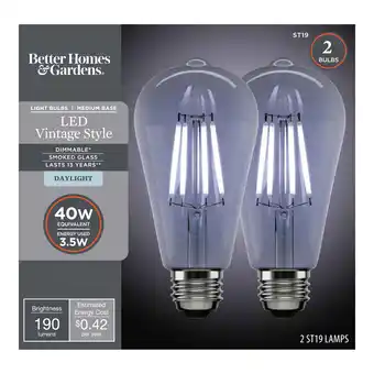 Walmart Better Homes & Gardens LED Vintage Light Bulb, ST19 40 Watts Smoke Classic Filament, E26, Dim - 8 Pk offer