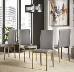 Walmart Weston Home Declan Gold Metal Frame Upholstered Grey Faux Leather Dining Chair, Set of 4 offer