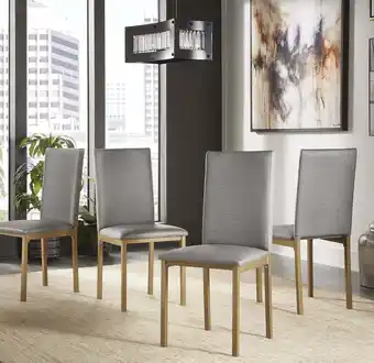 Walmart Weston Home Declan Gold Metal Frame Upholstered Grey Faux Leather Dining Chair, Set of 4 offer