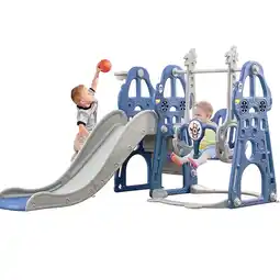 Walmart Ealing 4 in 1 Toddler Swing and Slide Sets for Age 1-3 Indoor Playset Climber Swing,Blue offer