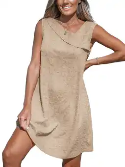 Walmart CUPSHE Women's Casual Mini Dress Foldover V Neck Sleeveless A Line Summer Dresses offer