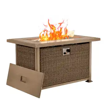 Walmart Danrelax 44 Propane Gas Fire Pit Table, 50000 BTU Flat Tabletop Rectangle Firepit, Beige PE Rattan offer