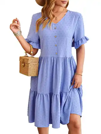 Walmart Mengpipi Womens Dresses Boho Ruffle Sleeve V-Neck Button Down Tiered Casual Flowy Midi Dresses S-XXL offer