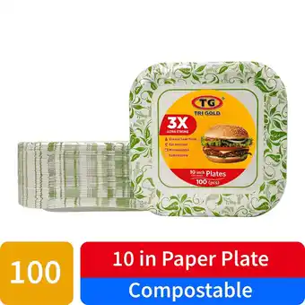 Walmart TG TRIGOLD Square Disposable Paper Plates,Green Flower,10'',100count offer