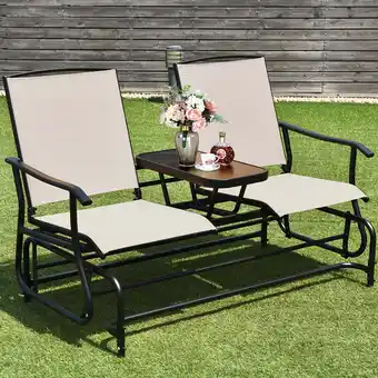 Walmart Gymax Patio 2-Person Glider Rocking Char Loveseat Garden w/ Tempered Glass Table offer