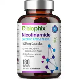 Walmart Biophix Nicotinamide 500 mg 180 Caps Flush-Free Niacinamide for Skin Health & Cellular Support offer