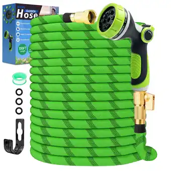 Walmart GVDV Garden Hose, 3/4 x 100ft Water Hose with 10 Function Spray Nozzle, Light Weight, 375Psi offer