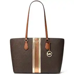 Walmart Michael Kors Women's Sheila Large Signature Logo and Metallic Tote Bag (Brown) offer