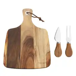 Walmart Hecef Upgrade Larger Cheese Board Set of 4, Acacia Wood Charcuterie Serving Plate with Knife Set offer