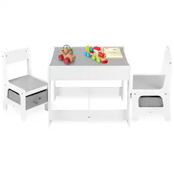 Walmart LINLUX Kids Table and 2 Chairs Set, Toddler Activity Table Chairs with Chalkboard/Whiteboard, Grey offer