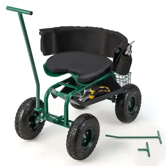 Walmart Costway Rolling Garden Cart Outdoor Gardening Workseat with Adjustable Height &Tool Storage Green offer