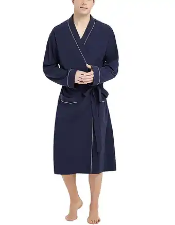 Walmart HEARTNICE Mens Robe 100% Cotton, Soft Lightweight Knit Spa Long Bathrobe,(Navy Blue,L-XL) offer