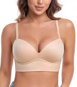 Walmart Exerin Bras for Women Plunge Wirefree Pullover Push Up Comfortable Padded Plus Size Bra(Beige,36C) offer