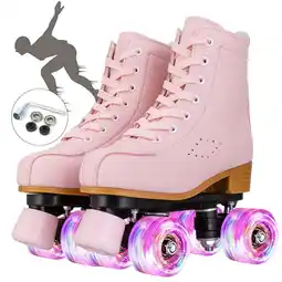 Walmart EONROACOO Roller Skates for Women Girls with Light up Wheels, Adult Pink Skates(Women 8.5/Men 7) offer