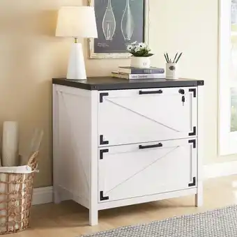 Walmart T4TREAM Farmhouse File Cabinet Lockable Wood 2 Drawer Large Storage Box for Home Office, White offer