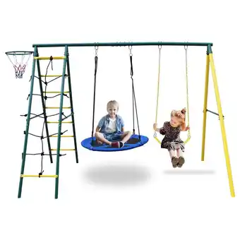 Walmart Swing Set for Kids Outdoor Backyard Playground Swing Set with Ladder and Basketball Hoop offer